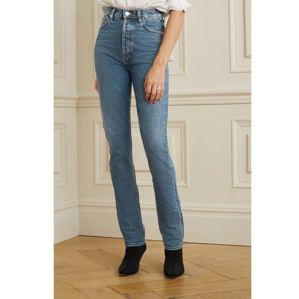 GOLDSIGN Straight Leg Jeans Women 10 Blue NWT Lawler High Rise Button Fly Denim